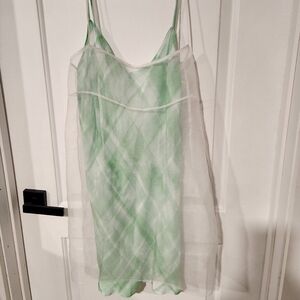 Zara Green and White Sheer Slip Dress